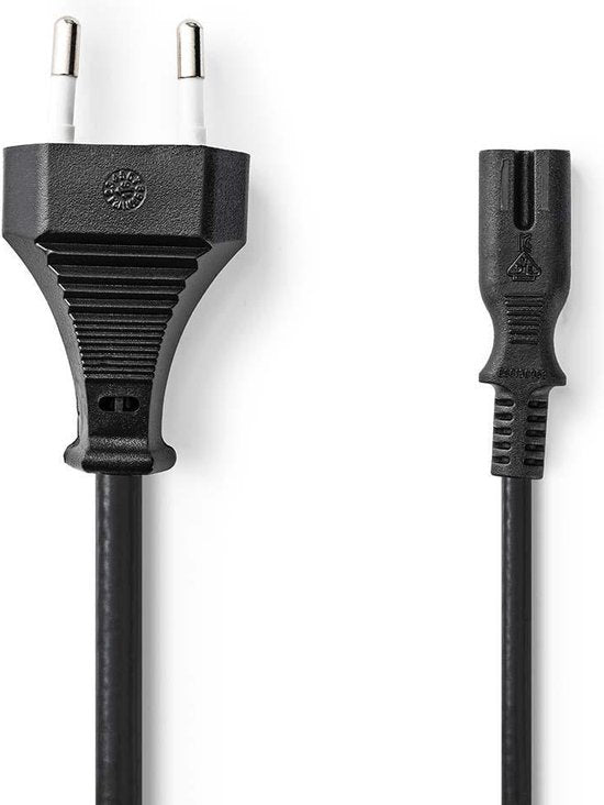 Nedis stroomkabel - Euro male naar IEC-320-C7 - recht - vernikkeld - plat PVC - 2 meter - Zwart