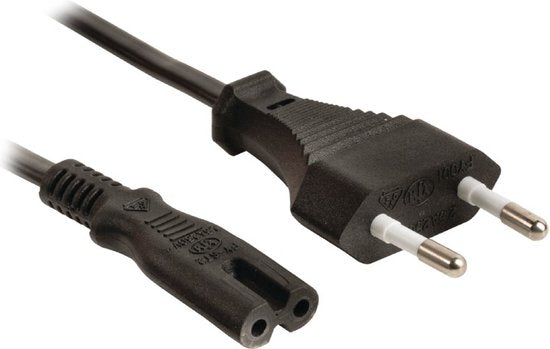 Nedis stroomkabel - Euro male naar IEC-320-C7 - recht - vernikkeld - plat PVC - 2 meter - Zwart