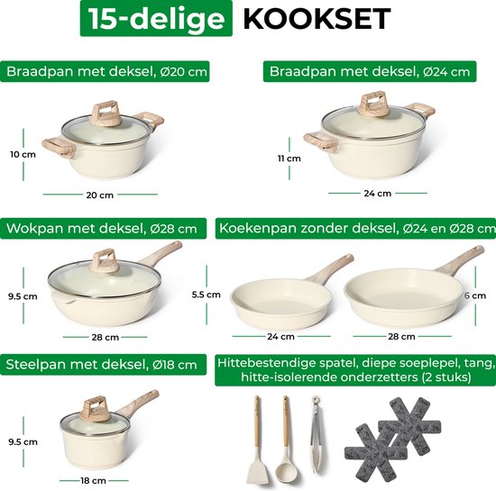 Just Perfecto pannenset 15-delig - inductie met deksel - PFOA/PFAS vrij