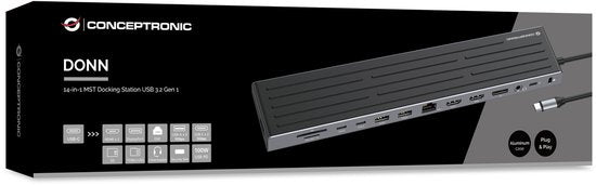 Conceptronic DONN32B laptop dock - USB 3,2 Gen 1 Type-C - Grijs