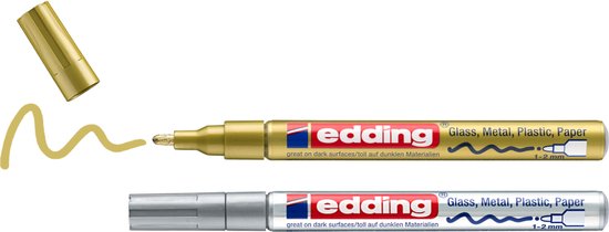 Edding 751/2 paint marker set of 2 - bullet nib 1-2 mm - permanent - Gold, silver