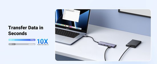 Ugreen CM511 USB-C hub - 5-in-1 HDMI 1.4 3x USB-A PD 100W - Grijs