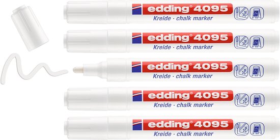 Edding 4095 chalk marker set of 5 - round nib 2-3 mm - wipeable - White