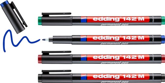 Edding 142 M permanent pen set of 4 - round nib 1 mm - assorted colours