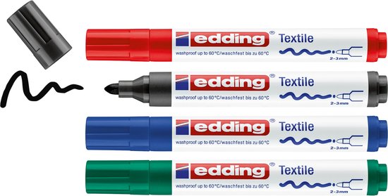 Edding 4500 Textile marker set of 4 - round nib 2-3 mm washing machine resistant - Black Red Blue Green