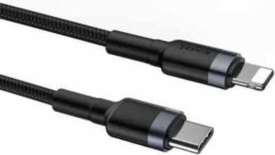 Baseus Cafule kabel - USB-C naar Lightning PD 20W 1 meter - Grijs/Zwart