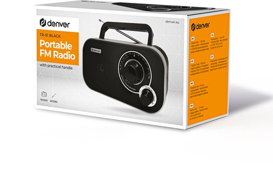 Denver TR51 FM Radio - Retro Portable Battery/Mains Powered - Black