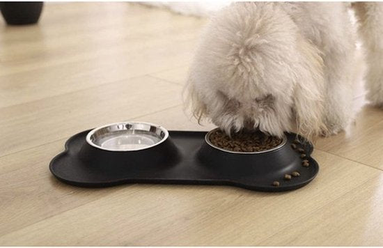 Purlov Pet Food Bowl - Double Stainless Steel & Silicone - 2x 450 ml