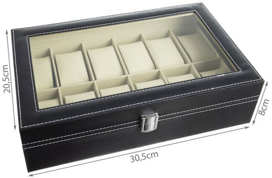 Soulima horlogebox Paris - 12 vakjes - 20×30×8 cm - Zwart