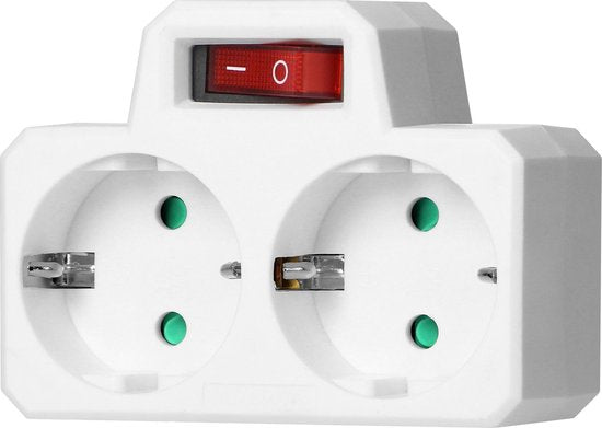 Doorvoerstekker - 2x schuko met verlichte schakelaar