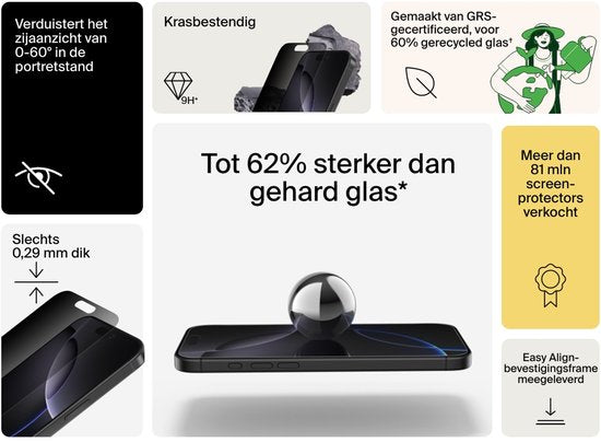 Belkin InvisiGlass screenprotector - iPhone 16 Pro Max - antimicrobieel privacy