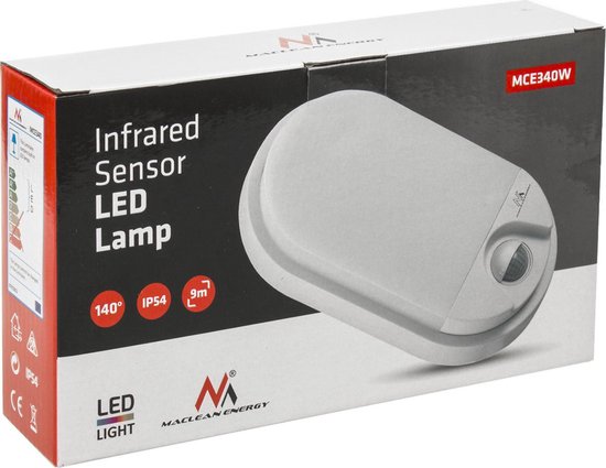 Maclean MCE340 W wandlamp - LED met bewegingssensor - 15W IP54 1100 lm - Wit