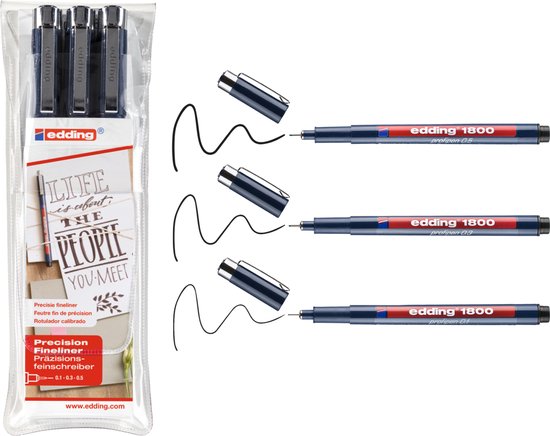 Edding 1800 fineliner set of 3 - 0.2 0.3 0.5 mm - waterproof - Black