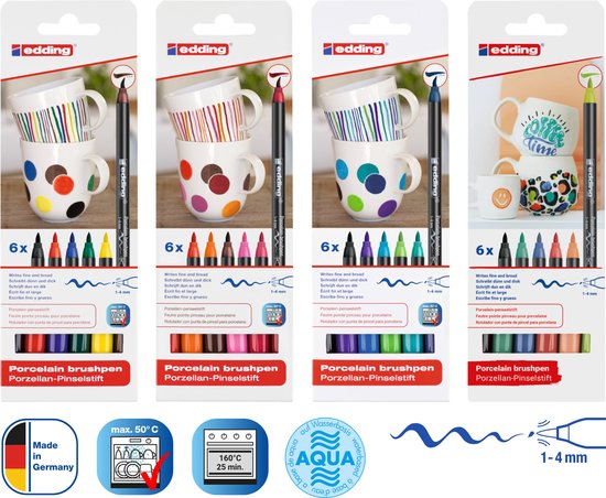 Edding 4200 porcelain brush pen set of 24 - brush nib 1-4 mm - vivid/warm/cool/family colors