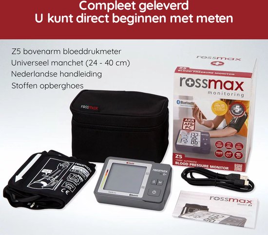 Rossmax Z5 bloeddrukmeter - bovenarm bluetooth - hartstichting gevalideerd - AFib detectie
