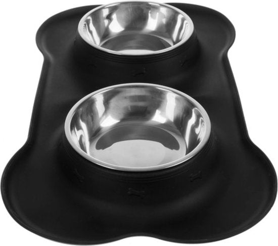 Purlov Pet Food Bowl - Double Stainless Steel & Silicone - 2x 450 ml