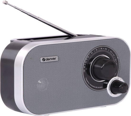 Denver TR51 FM radio - retro noodradio - batterij en netstroom - Grijs