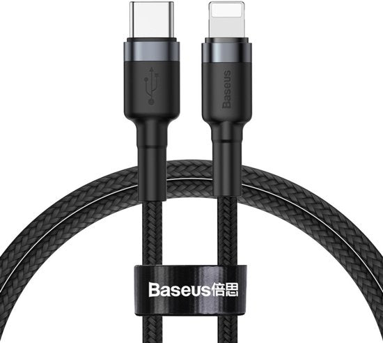 Baseus Cafule kabel - USB-C naar Lightning PD 20W 1 meter - Grijs/Zwart