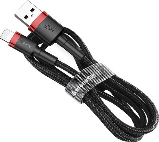 Baseus - Universele USB naar Lightning kabel - Geschikt voor o.a. Apple/iPhone en andere apparaten - 1 Meter - 2.5A - Zwart/Rood
