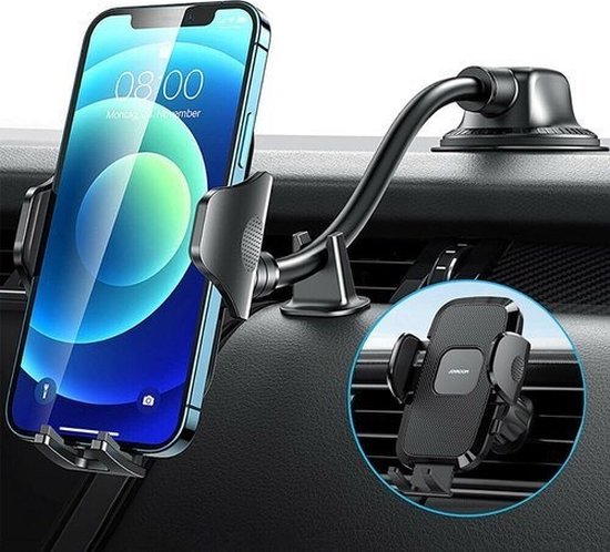 Joyroom phone holder - car dashboard windshield flexible arm - Black