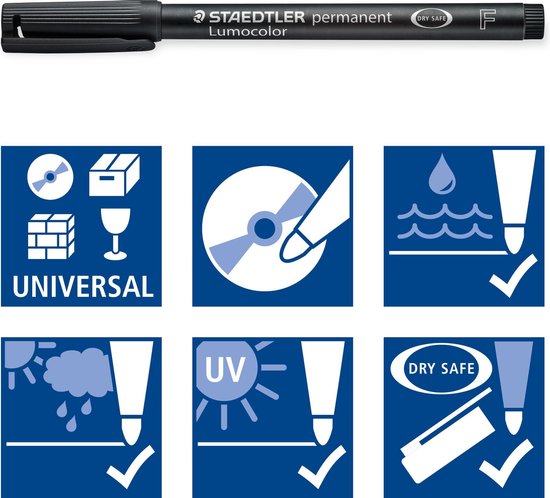 Staedtler Lumocolor permanent pen - F nib - box of 10 assorted colours