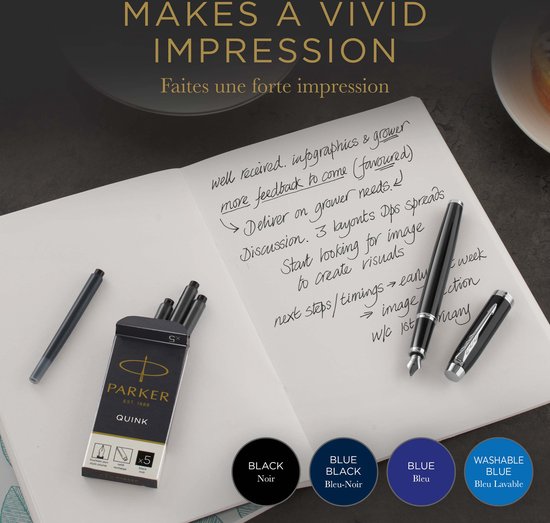 Parker vulpen inktpatronen - uitwasbare blauwe inkt - 5 stuks