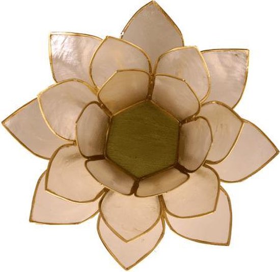 Lotus tea light holder - capiz natural gold rim - 13.5 cm