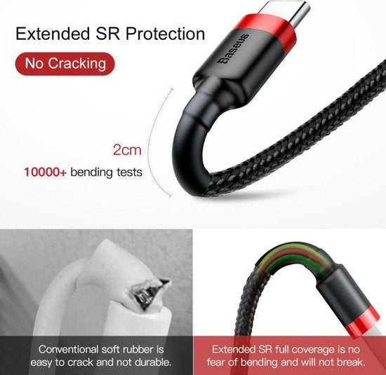 Baseus Gewoven USB-C Fast Charge Kabel 1 Meter Zwart Rood