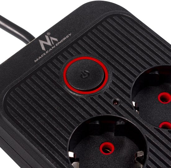 Maclean MCE389 B stekkerdoos - 6-polig + 4×USB - 1,5 m - Zwart