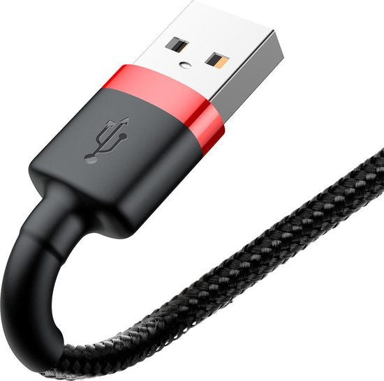 Baseus - Universele USB naar Lightning kabel - Geschikt voor o.a. Apple/iPhone en andere apparaten - 1 Meter - 2.5A - Zwart/Rood