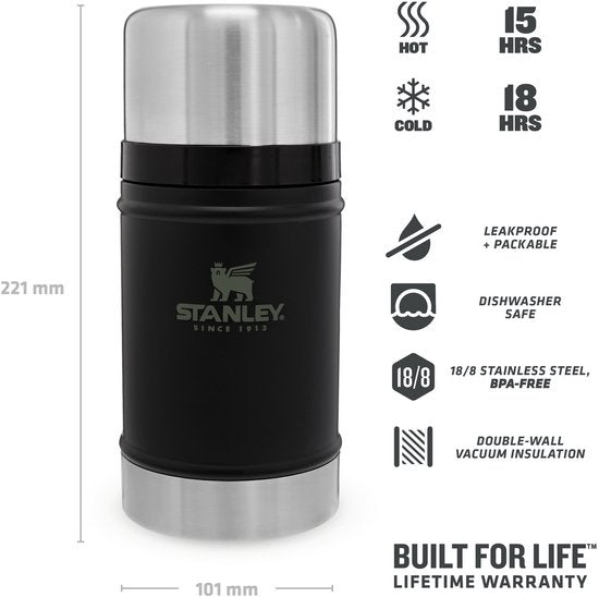 Stanley Classic voedselcontainer - 0,7 liter - 15 uur warm - lekvrij - Matte Black