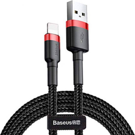Baseus - Universele USB naar Lightning kabel - Geschikt voor o.a. Apple/iPhone en andere apparaten - 1 Meter - 2.5A - Zwart/Rood