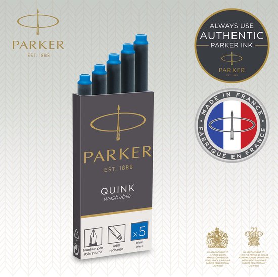 Parker fountain pen ink cartridges - washable blue ink - 5 pieces