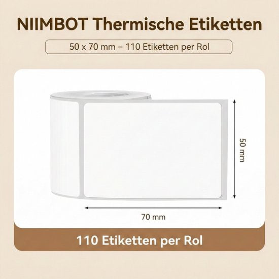Niimbot labelrol - B21/B1/B31/B4 - 50×70 mm - 110 labels - Wit