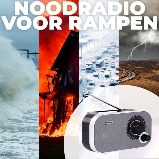 Denver TR51 FM radio - retro noodradio - batterij en netstroom - Grijs