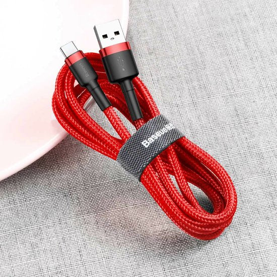Baseus Gewoven USB-C Fast Charge Kabel 1 Meter Zwart Rood
