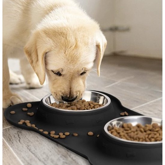 Purlov Pet Food Bowl - Double Stainless Steel & Silicone - 2x 450 ml