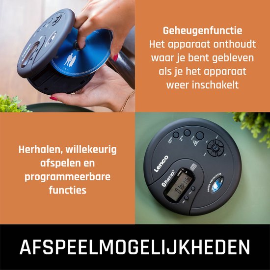 Lenco CD-300BK discman - draagbare bluetooth CD-MP3 speler - anti-shock oplaadbaar - Zwart