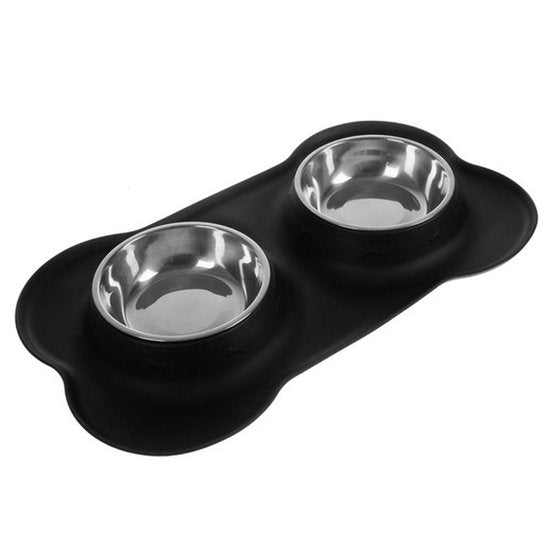 Purlov huisdieren voerbak - dubbel RVS & siliconen - 2×450 ml