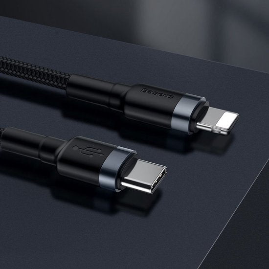 Baseus Cafule Cable - USB-C to Lightning PD 20W 1 meter - Grey/Black