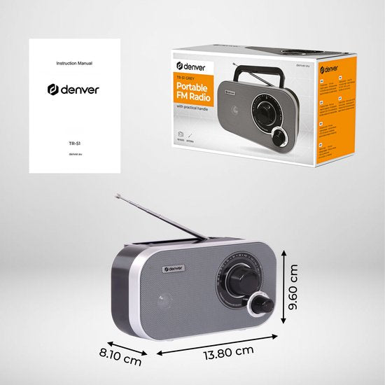 Denver TR51 FM radio - retro noodradio - batterij en netstroom - Grijs