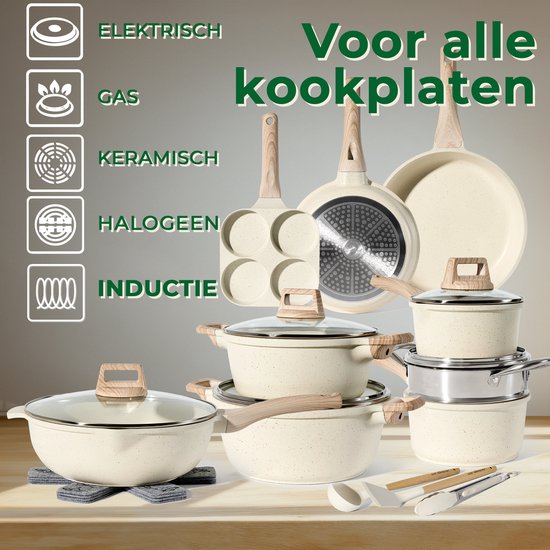 Just Perfecto pan set - 21-piece induction - PFAS free - cool-touch handles - Beige