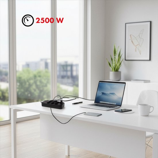 Maclean MCE389 B stekkerdoos - 6-polig + 4×USB - 1,5 m - Zwart