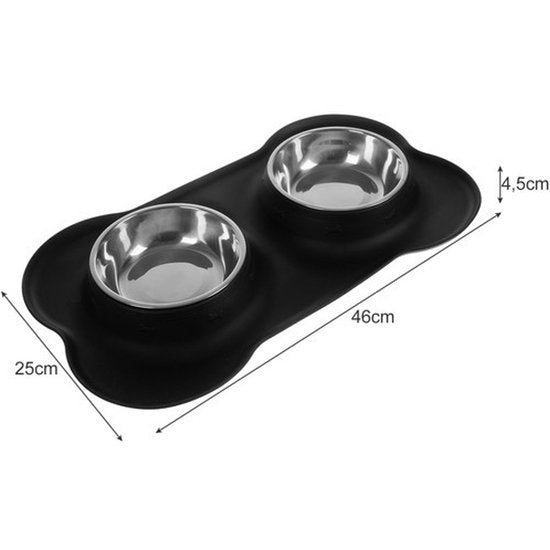 Purlov Pet Food Bowl - Double Stainless Steel & Silicone - 2x 450 ml