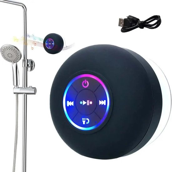 Bluetooth luidspreker - waterdicht douche LED zuignap - zwart