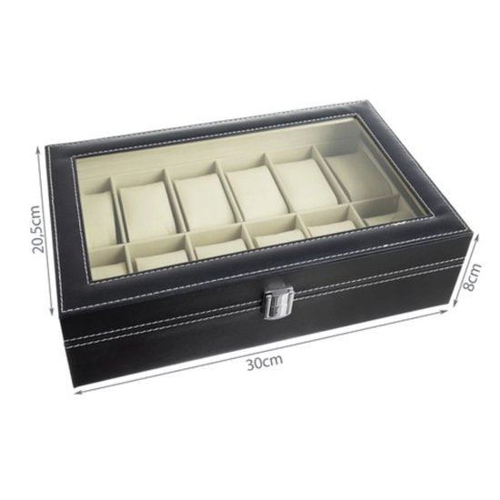 Soulima horlogebox Paris - 12 vakjes - 20×30×8 cm - Zwart