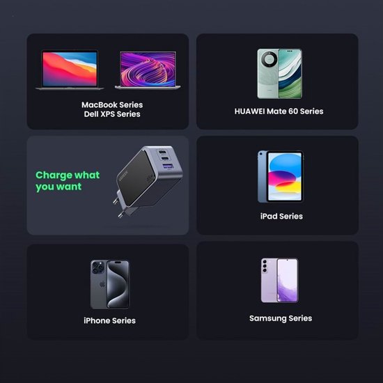 UGREEN Nexode Air Charger - USB/USB-C PD Fast Charger 65W GaN - Grey