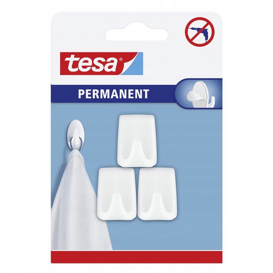 Tesa ophanghaken set van 3 - permanent zelfklevend 2×3 cm - Wit