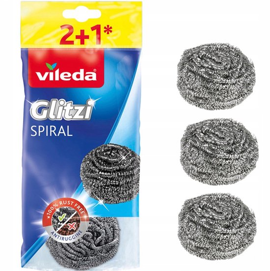 Vileda Scouring Pad - 3 pieces - Stainless Steel - Grey