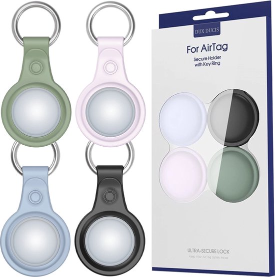 Dux Ducis Apple AirTag sleutelhanger set van 4 - Zwart/Roze/Blauw/Groen